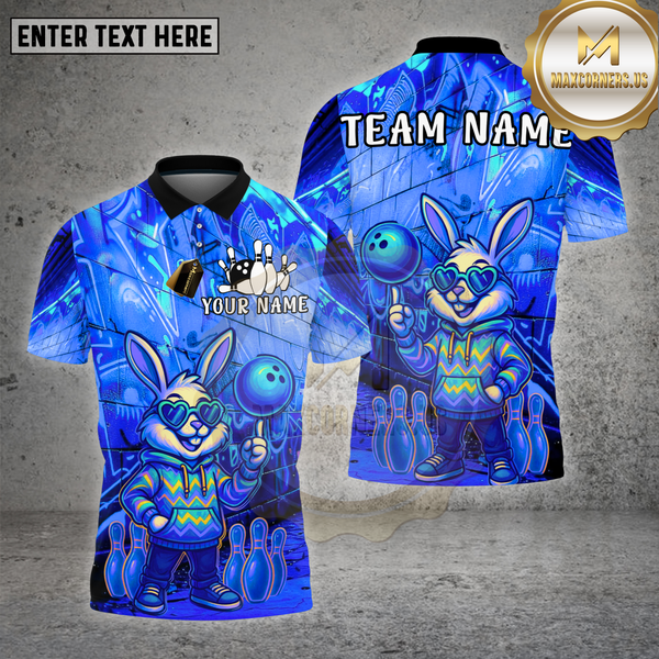 Maxcorners Bowling Bunny Neon Graffiti Street Glow Multioptions Personalized Name, Team Name Unisex 3D Shirt