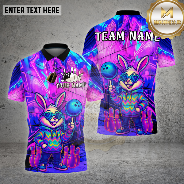 Maxcorners Bowling Bunny Neon Graffiti Street Glow Multioptions Personalized Name, Team Name Unisex 3D Shirt