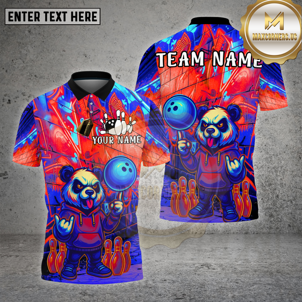 Maxcorners Bowling Panda Neon Graffiti Street Glow Multioptions Personalized Name, Team Name Unisex 3D Shirt
