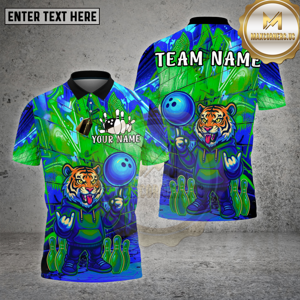 Maxcorners Bowling Tiger Neon Graffiti Street Glow Multioptions Personalized Name, Team Name Unisex 3D Shirt