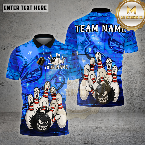 Maxcorners Angry Bowling Ball Cartoon Strike Graffiti Multioptions Personalized Name, Team Name Unisex 3D Shirt
