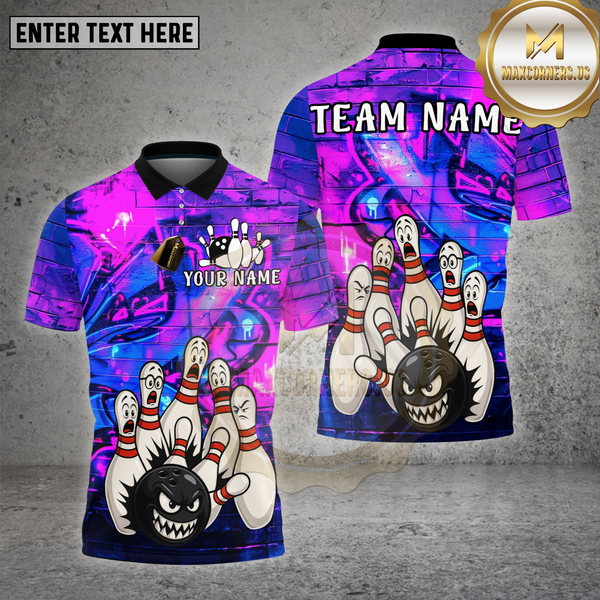Maxcorners Angry Bowling Ball Cartoon Strike Graffiti Multioptions Personalized Name, Team Name Unisex 3D Shirt