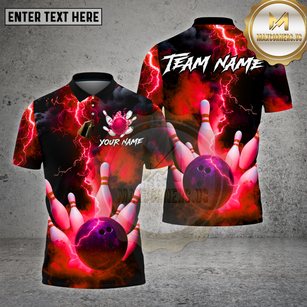 Maxcorners Bowling Lightning Strike Energy Multioptions Personalized Name, Team Name Unisex 3D Shirt