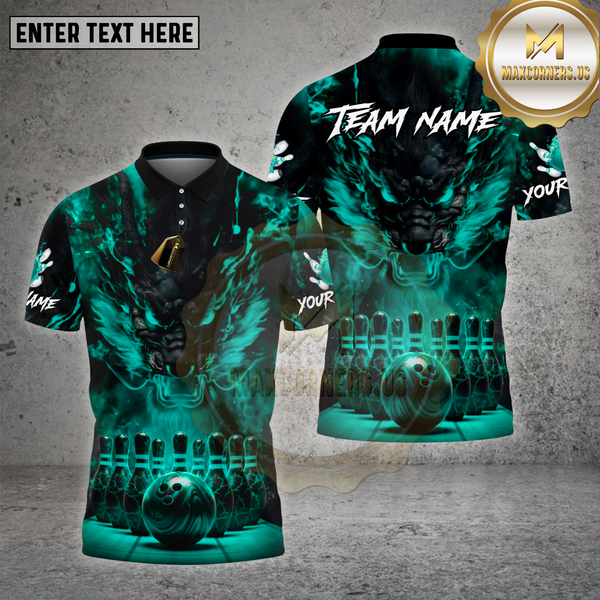 Maxcorners Bowling Fire Demon Inferno Power Multioptions Personalized Name, Team Name Unisex 3D Shirt