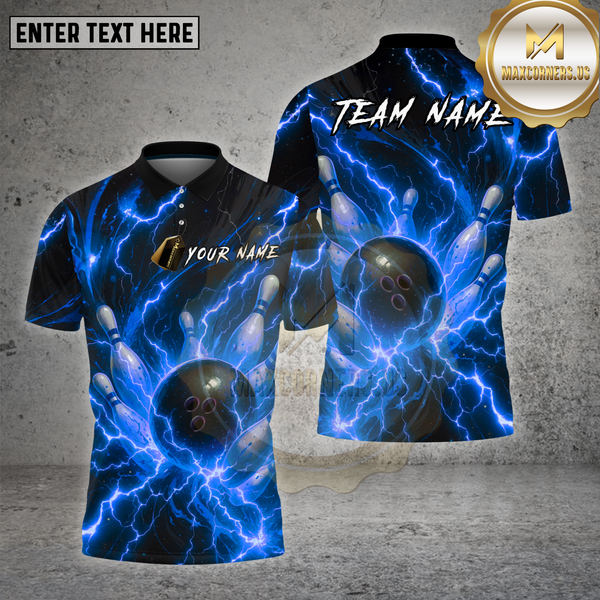 Maxcorners Bowling Thunder Bolt Lightning Multioptions Personalized Name, Team Name Unisex 3D Shirt