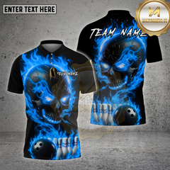 Maxcorners Skull Bowling Shirt Flame Skull Fire Pattern Multioptions Personalized Name, Team Name Unisex 3D Shirt (4 Colors)