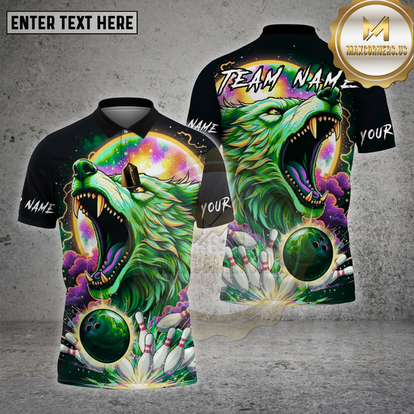 Maxcorners Wolf Bowling Shirt Neon Cosmic Wolf Multioptions Personalized Name, Team Name Unisex 3D Shirt (4 Colors)