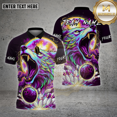 Maxcorners Wolf Bowling Shirt Neon Cosmic Wolf Multioptions Personalized Name, Team Name Unisex 3D Shirt (4 Colors)