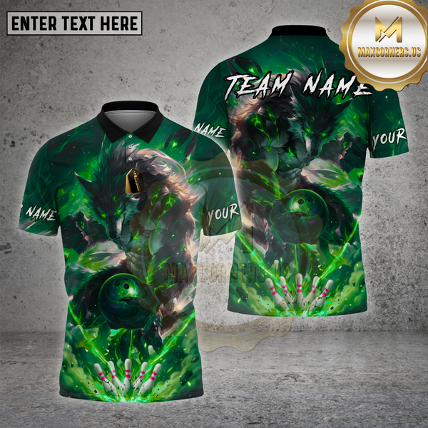 Maxcorners Wolf Bowling Shirt Fiery Werewolf Flame Multioptions Personalized Name, Team Name Unisex 3D Shirt (4 Colors)