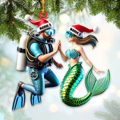 Maxcorners Custom Name Diving Couple Ornament, Couple Christmas Gift 2D Flat LM2111