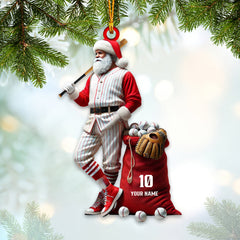 Maxcorners Custom Name and Number Baseball Santa Ornament, Christmas Gift Decoration 2D Flat LM2111