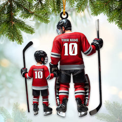 Maxcorners Custom Name and Number Dad and Son Ice Hockey Ornament, Christmas Gift Decoration 2D Flat LM2111