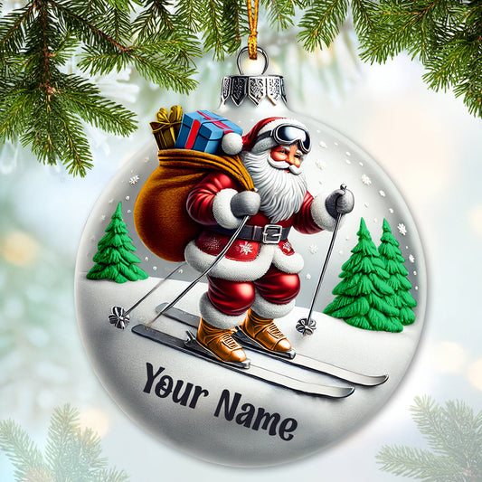 Maxcorners Custom Ornament, Christmas Santa Skiing Ornament, Christmas Decor 2D Flat LM2211