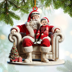 Maxcorners Custom Name and Photo Santa Ornament, Santa and Baby Christmas Ornament 2D Flat LM2111