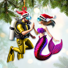 Maxcorners Custom Name Diving Couple Ornament, Couple Christmas Gift 2D Flat LM2111