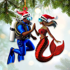 Maxcorners Custom Name Diving Couple Ornament, Couple Christmas Gift 2D Flat LM2111
