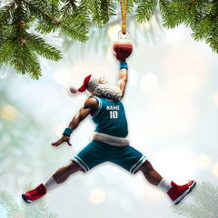 Maxcorners Custom Name and Number Santa Basketball Ornament, Basketball Christmas Gift 2D Flat LM2111