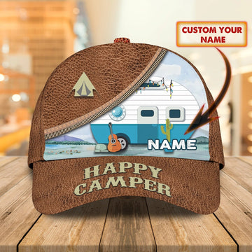 Maxcorners Personalized With Name Baseball Cap Hat For Camping, Happy Camper Classic Cap Hat, Camper Cap LM0402