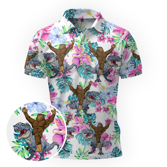 Maxcorners Bigfoot Rides T-Rex Party Golf Polo Shirt