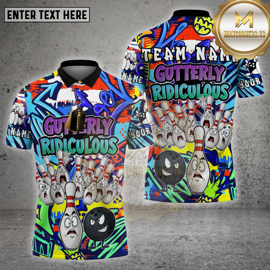Maxcorners Bowling Shirt Funny Cartoon Pins Graffiti Multicolor Options Personalized Name, Team Name 3D Shirt (4 Colors)