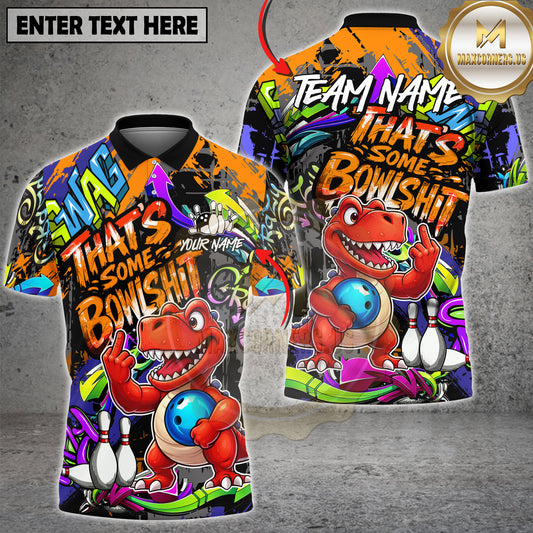 Maxcorners Cute Dinosaur Bowling Fun Cartoon Design Multicolor Options Personalized Name, Team Name 3D Shirt (3 Colors)
