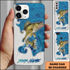 Maxcorners Fishing Ocean Blue Wave Scale Pattern Splash Personalized Name Phone Case (10 Fish Species)