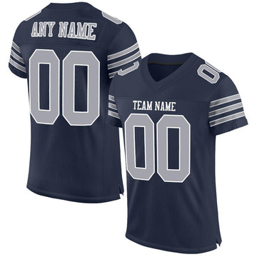 Maxcorners Custom Navy Gray-White Mesh Authentic Football Jersey LM2605