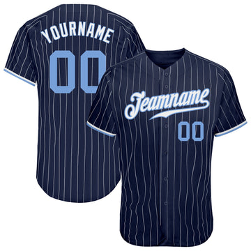 Maxcorners Custom Navy White Pinstripe Light Blue-White Authentic Baseball Jersey LM2605