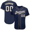 Maxcorners Custom Navy White Pinstripe White-Old Gold Authentic Baseball Jersey LM2605
