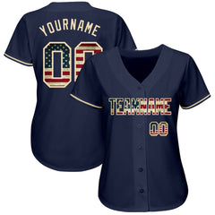 Maxcorners Custom Navy USA Flag-Red Premium Baseball Jersey LM0210
