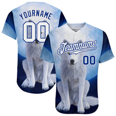 Maxcorners Custom Navy White-Royal 3D Pattern Design Wolf Authentic Baseball Jersey
 LM0609