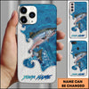 Maxcorners Fishing Ocean Blue Wave Scale Pattern Splash Personalized Name Phone Case (10 Fish Species)