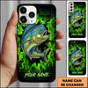 Maxcorners Bass Fishing Phone Case Green Flame Dark Brick Wall Fish Art Design Custom Name Phone Case (12 Fish Species)