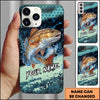Maxcorners Fishing Teal Honeycomb Water Burst Personalized Name Phone Case (10 Fish Species)