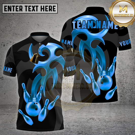 Maxcorners Bowling Golden Crown Strike Emblem Multi Options Personalized Name, Team Name 3D Shirt