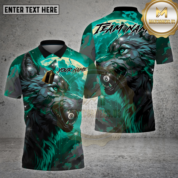 Maxcorners Billiards Shirt Wolf Flame 8 Ball Fire Theme Multioptions Personalized Name, Team Name Unisex 3D Shirt
