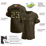 Maxcorners Custom Olive Camo-City Cream Premium American Flag Fashion Salute To Service Baseball Jersey LM0210