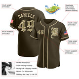 Maxcorners Custom Olive Camo-Black Premium American Flag Fashion Salute To Service Baseball Jerseys LM0210