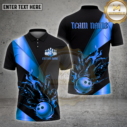 Maxcorners Bowling Gold Luxury Flame Art Multiple Options Personalized Name, Team Name 3D Shirt