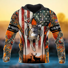 Maxcorners Custom Name US Flag Premium Deer Hunting 3D All Over Printed Clothes