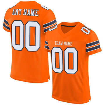Maxcorners Custom Orange White-Navy Mesh Authentic Classic Football Jersey LM2605