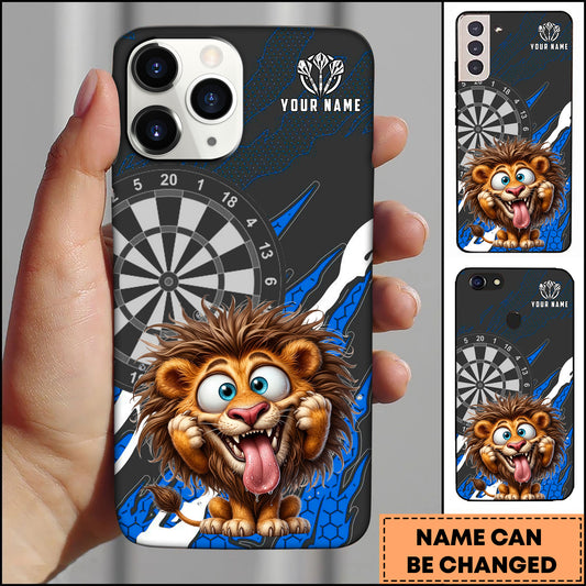 Maxcorners Funny Lion Dartboard Cartoon Crazy Face Style Multicolor Options Personalized Name 3D Phonecase
