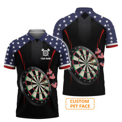 MaxCorners Darts American Flag Black Background Customized Name 3D Polo Shirt For Men
