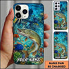 Maxcorners Fishing Vibrant Aqua Coral Reef Customized Name 3D Phone Case