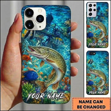 Maxcorners Fishing Vibrant Aqua Coral Reef Customized Name 3D Phone Case