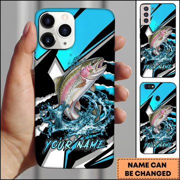 Maxcorners Trout Fishing Blue Black Geometric Lightning Splash Personalized Name Phone Case