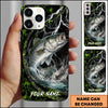 Maxcorners Bass Fishing Phone Case Neon Lightning Hexagon Water Splash Design Personalized Name Phone Case (12 Fish Species)