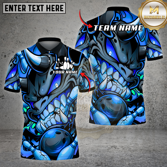 Maxcorners Bowling Shirt Graffiti Monster Face Bowling Ball Smash Art Multicolor Options Personalized Name, Team Name 3D Shirt (4 Colors)