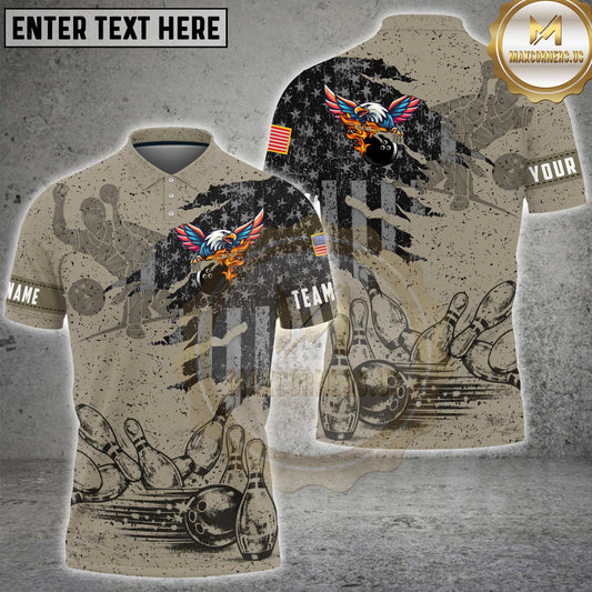 Maxcorners Bowling Eagle American Flag Retro Vintage Style Multicolor Options Personalized Name, Team Name 3D Shirt (4 Colors)