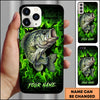 Maxcorners Bass Fishing Phone Case Green Flame Dark Brick Wall Fish Art Design Custom Name Phone Case (12 Fish Species)